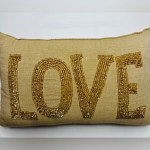 Anthropologie Beaded LOVE decorative throw pillow